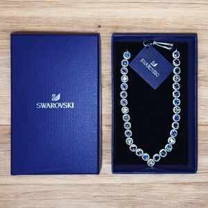 Swarovski Angelic Square Blue Crystal Necklace Rhodium Plated